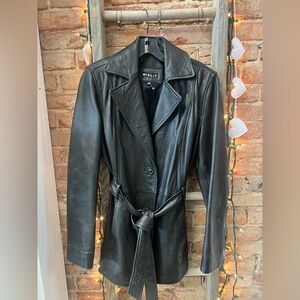 Winlit Women's Genuine Black Leather Belted Jacket